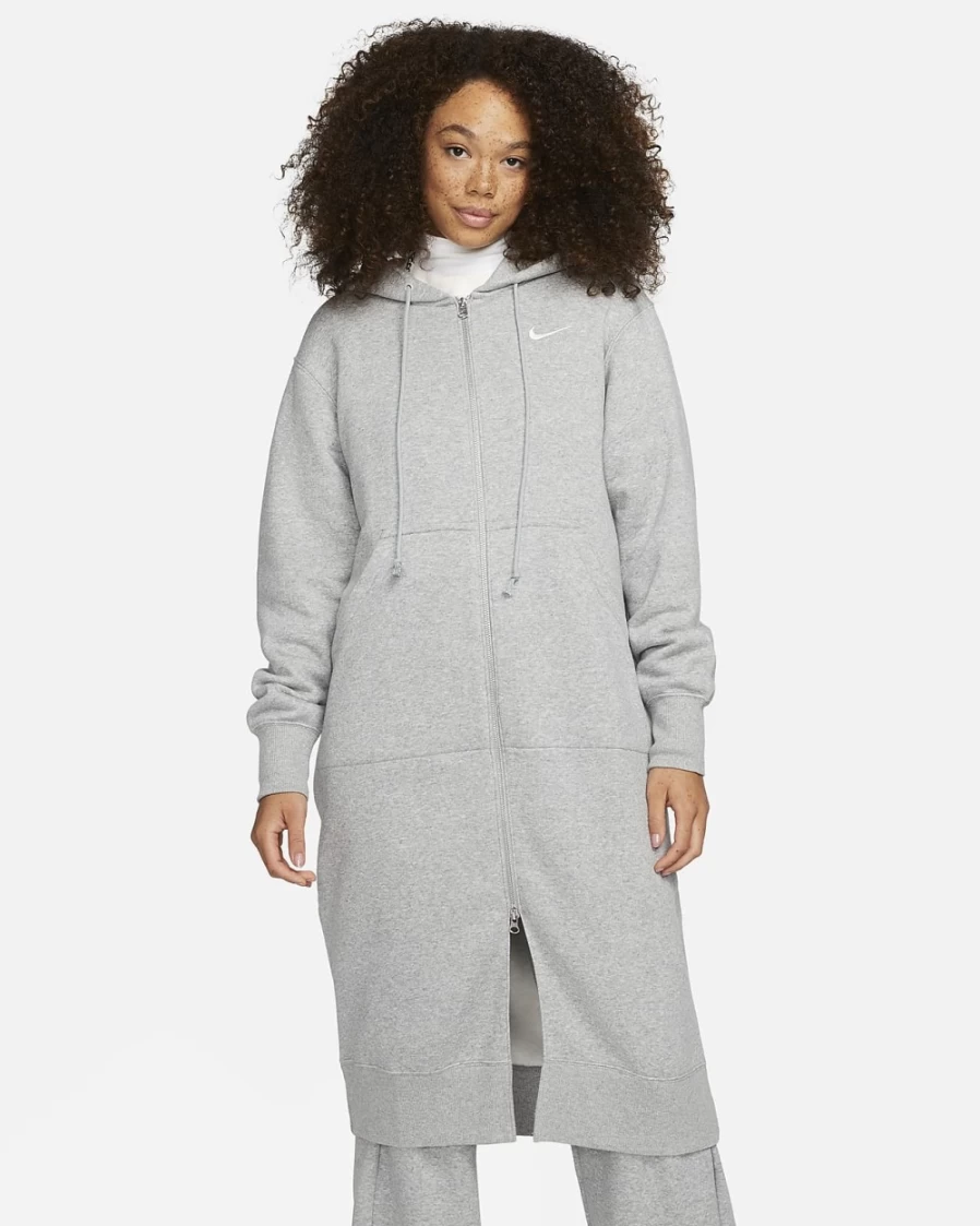 Nike Women's Dark Grey Heather Oversized Full-Zip Hoodie - Phoenix Fleece Pullover Sail