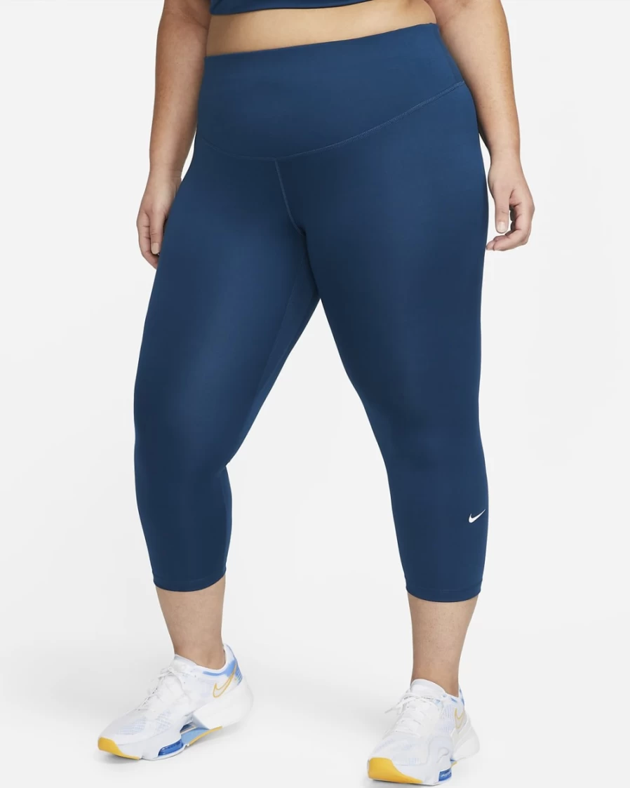 Nike One Women's Mid-Rise Crop Leggings - Plus Size Activewear in Valerian Blue/White