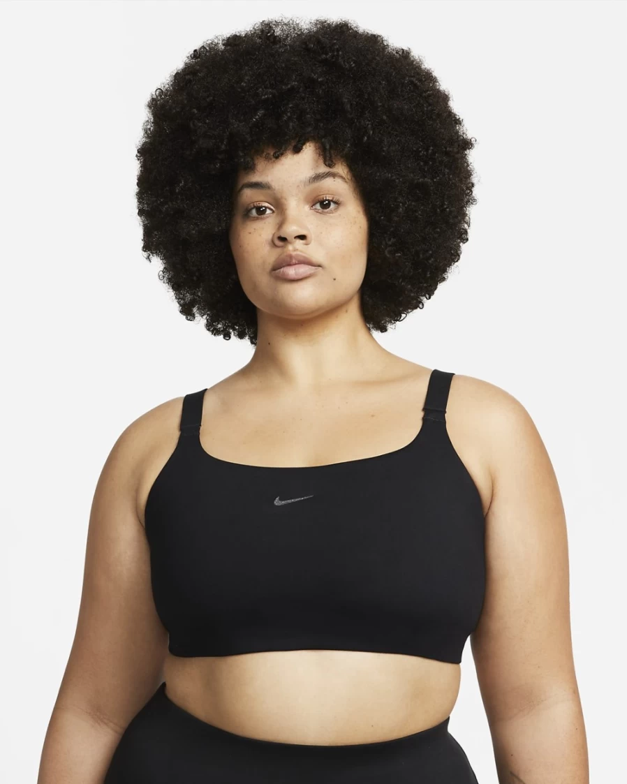 Nike Women's Plus Size Light-Support Yoga Alate Versa Sports Bra - Black/Iron Grey, Lightly Lined for Comfort