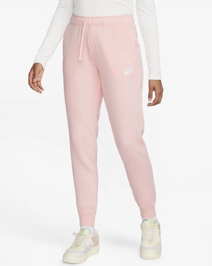 Nike Women's Sportswear Club Fleece Joggers - Medium Soft Pink & White Mid-Rise Sweatpants