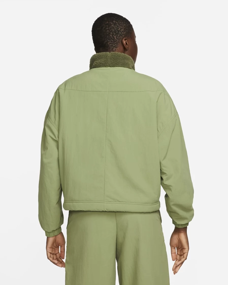 Nike Women's Alligator/Medium Olive/White Fleece-Lined Woven Jacket - Sportswear Essential Outerwear