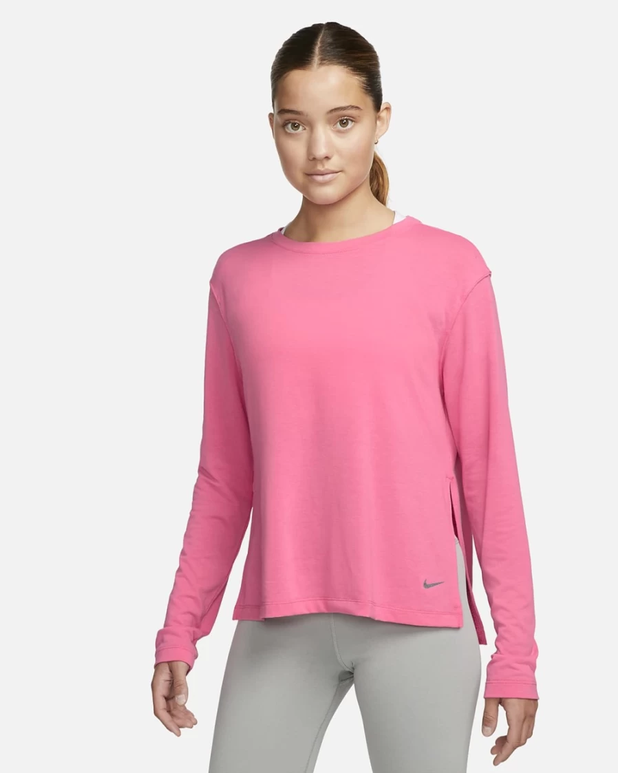 Nike Dri-FIT Women's Long-Sleeve Yoga Top in Pinksicle/Particle Grey