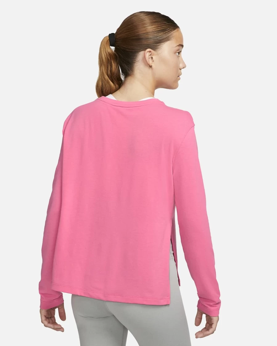 Nike Dri-FIT Women's Long-Sleeve Yoga Top in Pinksicle/Particle Grey