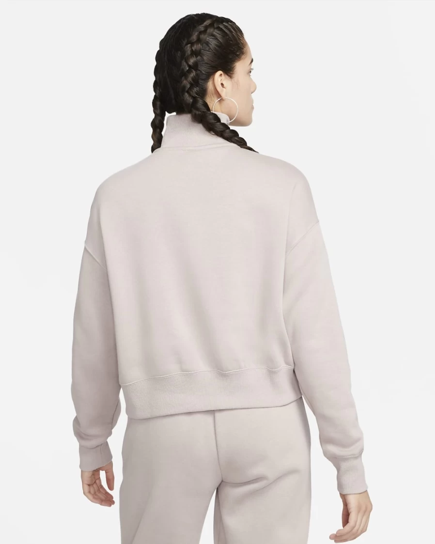 Nike Women's Diffused Taupe Oversized 1/2-Zip Crop Sweatshirt | Phoenix Fleece Pullover | Sail Accents