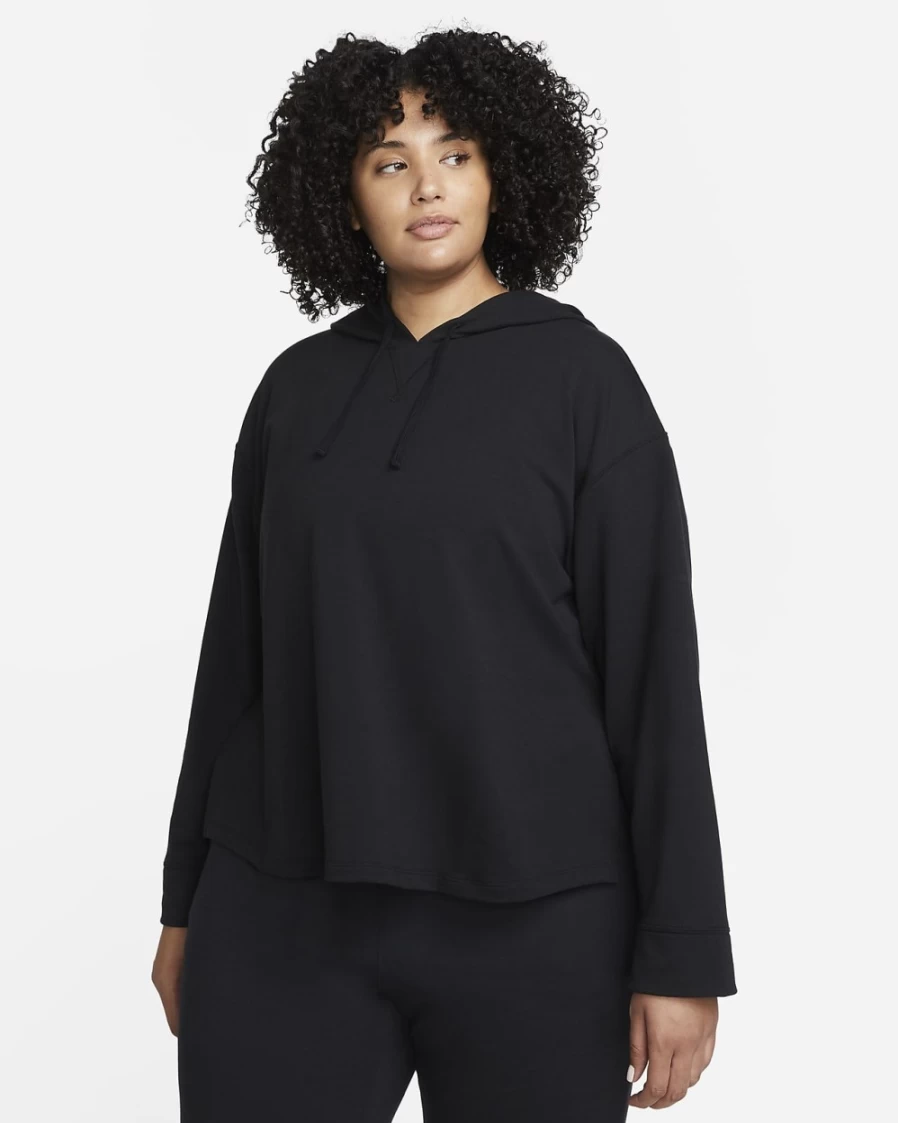 Nike Dri-FIT Women's Plus Size Fleece Hoodie - Black & Iron Grey Yoga Pullover