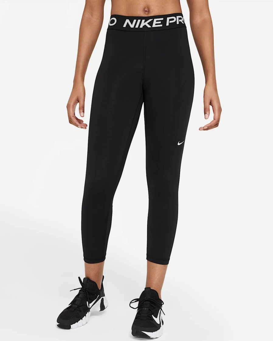 Nike Pro 365 Women's Black/White Mid-Rise Cropped Leggings with Mesh Panel