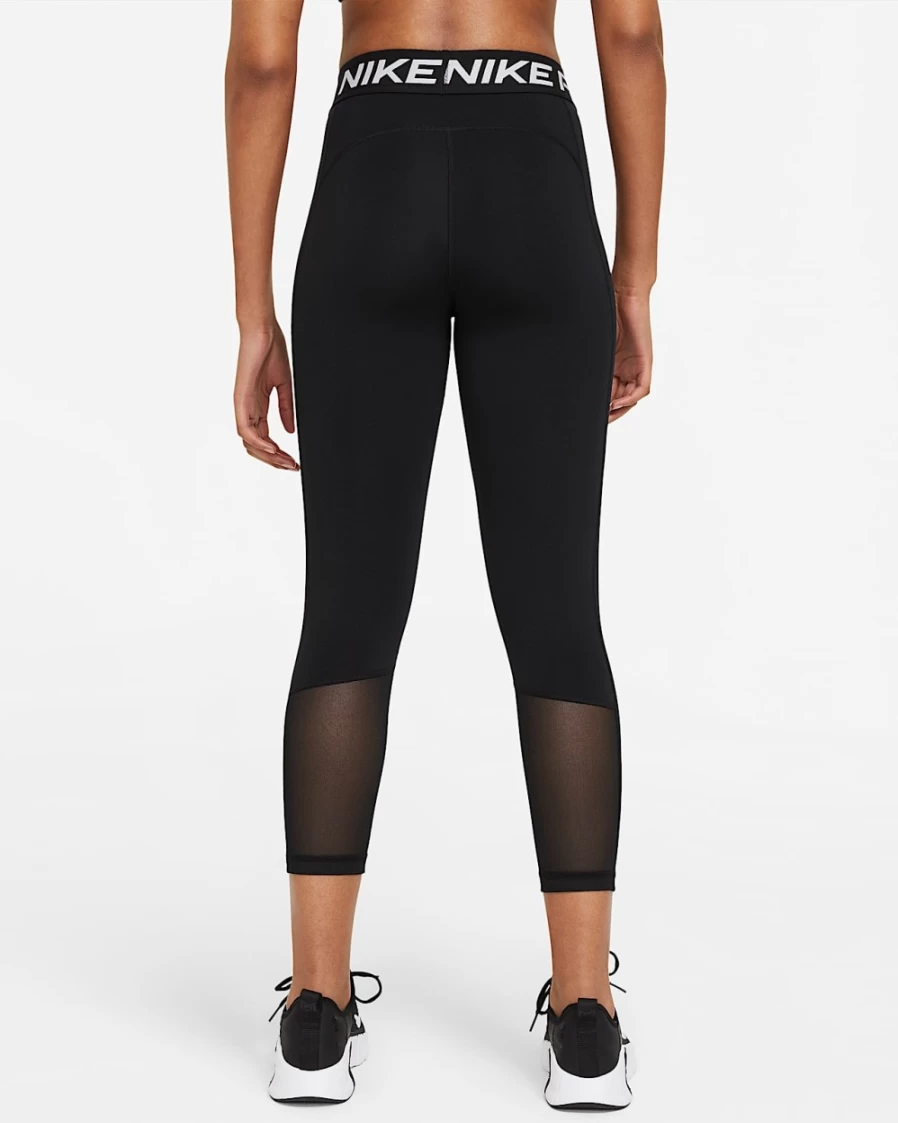 Nike Pro 365 Women's Black/White Mid-Rise Cropped Leggings with Mesh Panel