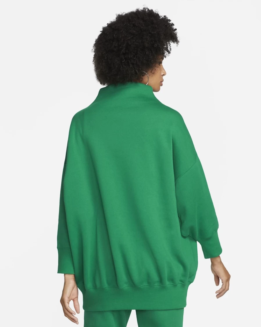 Nike Women's Malachite/Sail Phoenix Fleece Oversized Mock Neck 3/4 Sleeve Sweatshirt
