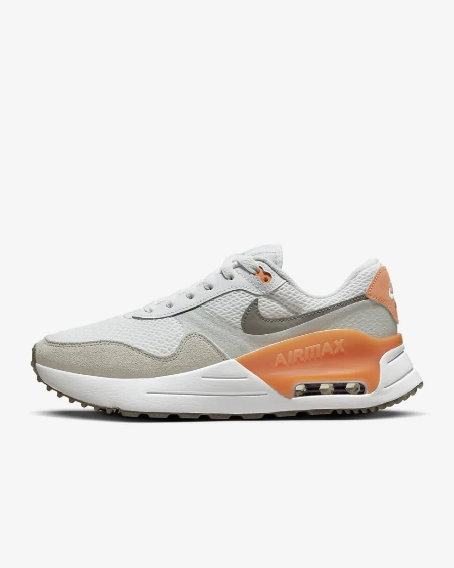 Nike Air Max SYSTM Women's Running Shoes - White/Pure Platinum/Orange Trance/Flat Pewter Athletic Sneakers