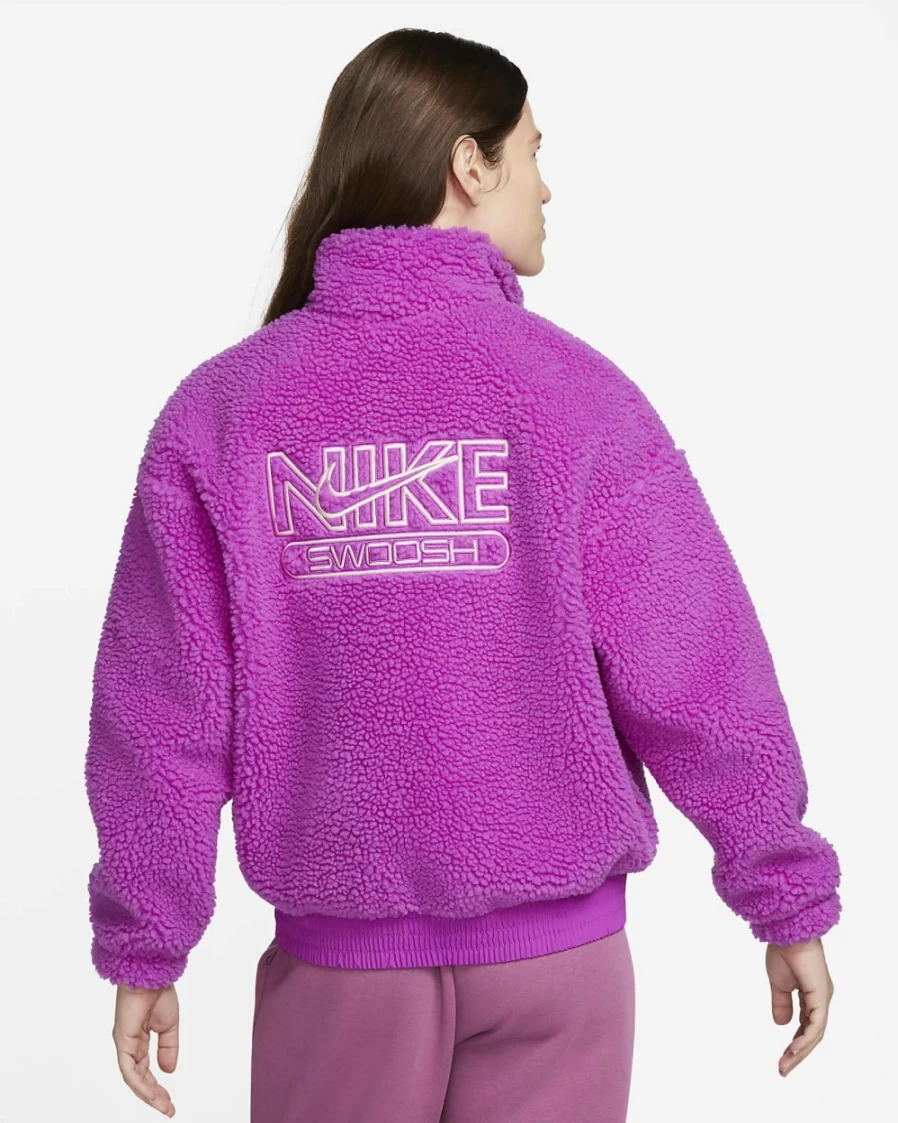 Nike Women's Vivid Purple Pink Oxford Plush Swoosh Jacket - Sportswear Hooded Fleece
