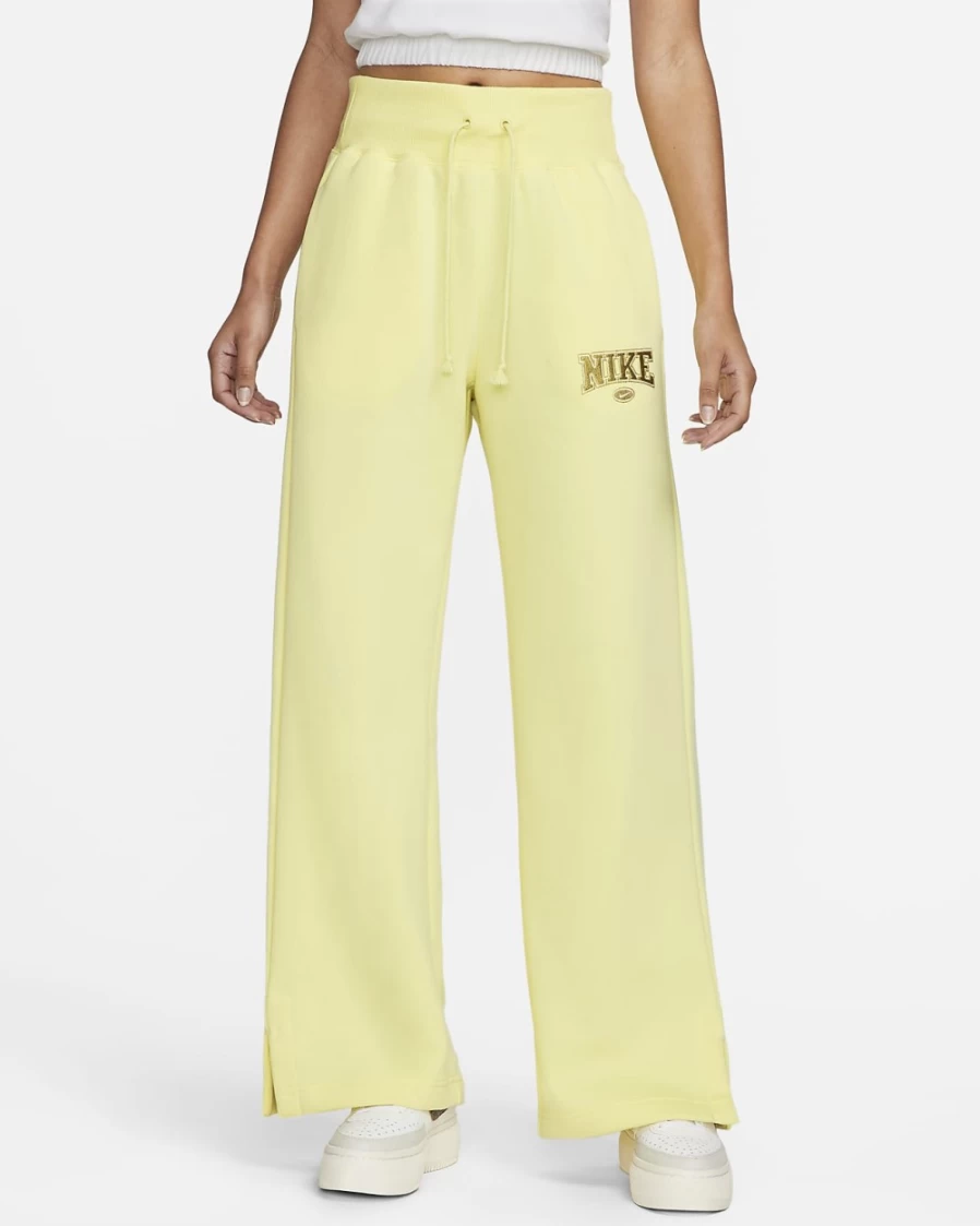 Nike Women's High-Waisted Wide-Leg Sweatpants - Lemon Chiffon | Phoenix Fleece Comfort