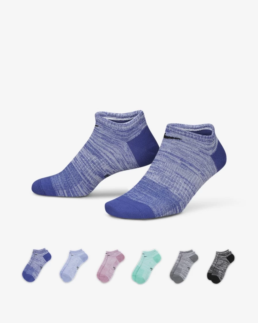 Nike Women's Multi-Color No-Show Lightweight Training Socks 6-Pack - Breathable Everyday Athletic Socks