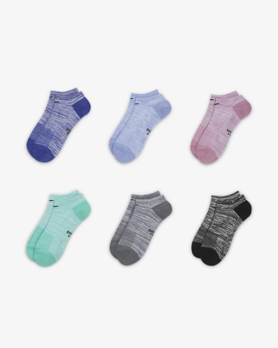 Nike Women's Multi-Color No-Show Lightweight Training Socks 6-Pack - Breathable Everyday Athletic Socks
