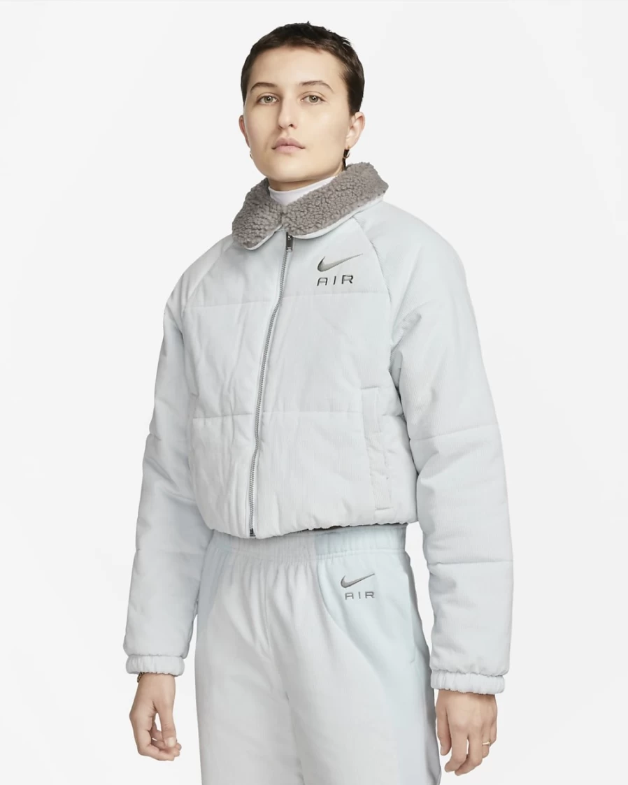 Nike Women's Air Therma-FIT Winter Jacket in Pure Platinum & Flat Pewter - Corduroy Insulated Coat