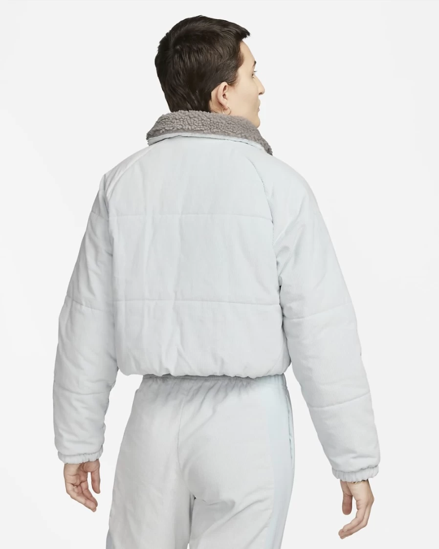 Nike Women's Air Therma-FIT Winter Jacket in Pure Platinum & Flat Pewter - Corduroy Insulated Coat