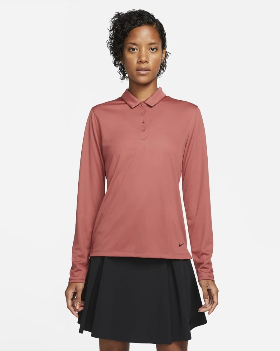 Nike Dri-FIT Victory Women's Long-Sleeve Golf Polo Shirt in Canyon Rust/Black