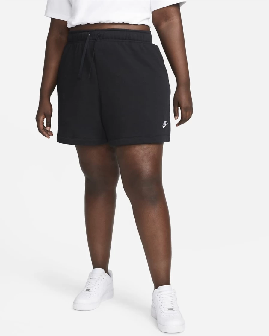 Nike Women's Plus Size Club Fleece Mid-Rise Shorts - Black/White | Sportswear Comfort
