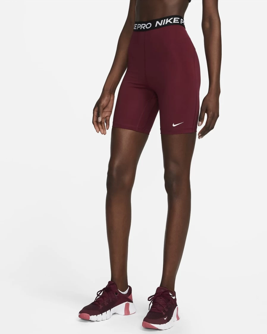 Nike Pro 365 Women's High-Waisted 7" Shorts - Dark Beetroot, Black, White - Comfort Workout & Running Shorts for Women