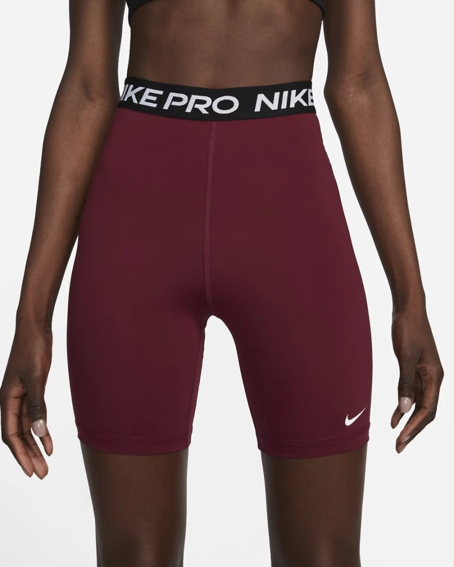 Nike Pro 365 Women's High-Waisted 7" Shorts - Dark Beetroot, Black, White - Comfort Workout Shorts for Women