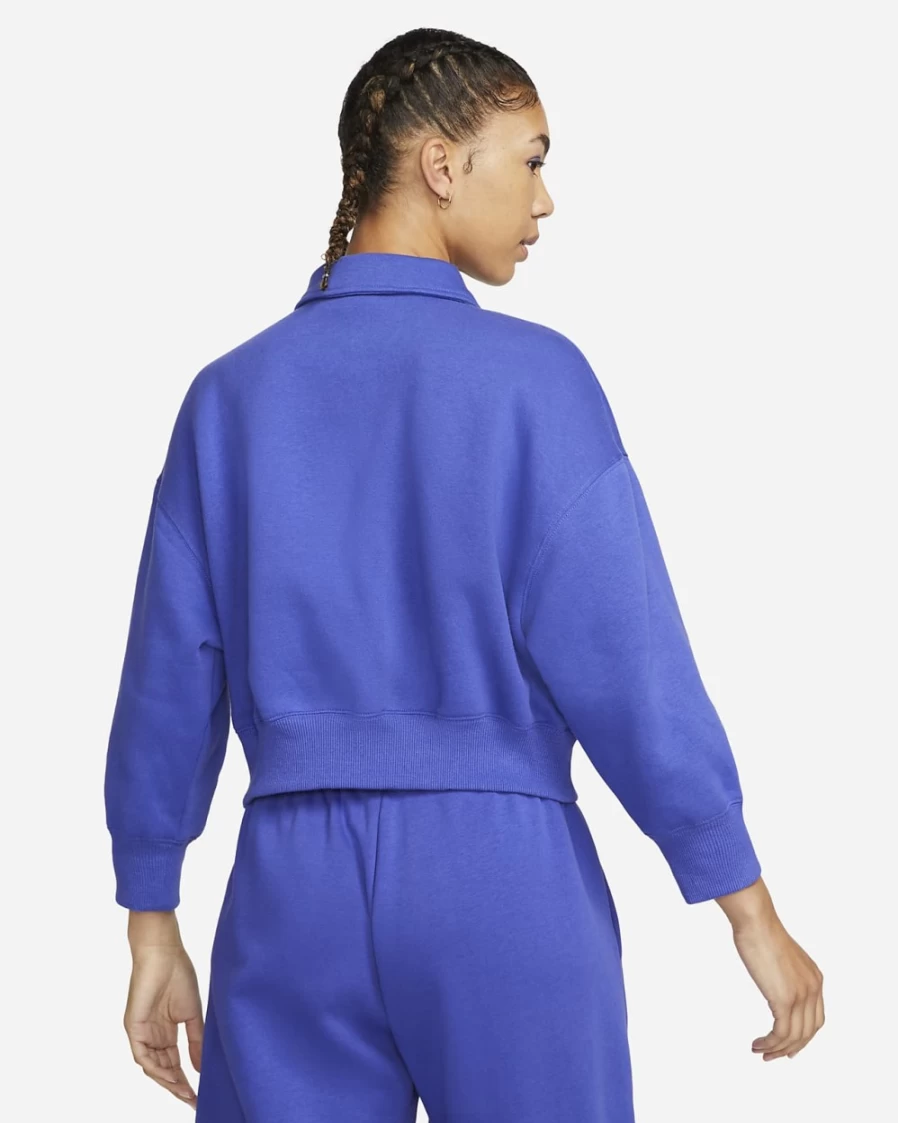 Nike Women's Lapis/Sail Phoenix Fleece 3/4-Sleeve Crop Polo Sweatshirt | Sportswear Collection