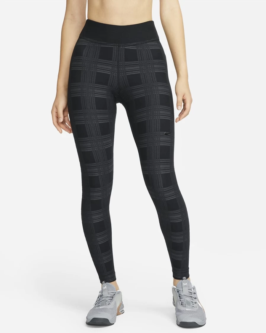 Nike Pro Women's High-Waisted Leggings - Black, Dark Smoke Grey & White - Moisture-Wicking, Breathable Workout Tights