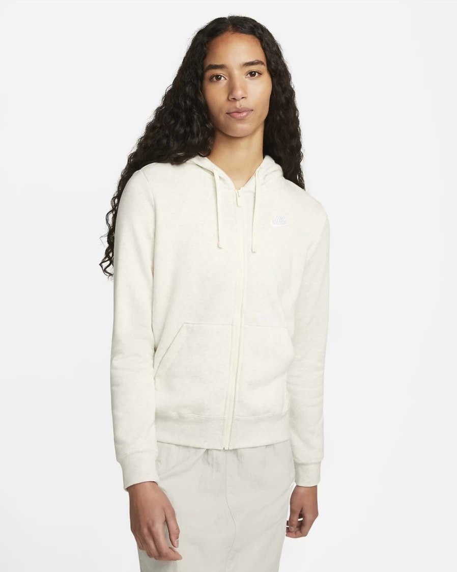 Nike Women's Oatmeal Heather & White Full-Zip Fleece Hoodie - Sportswear Club Collection