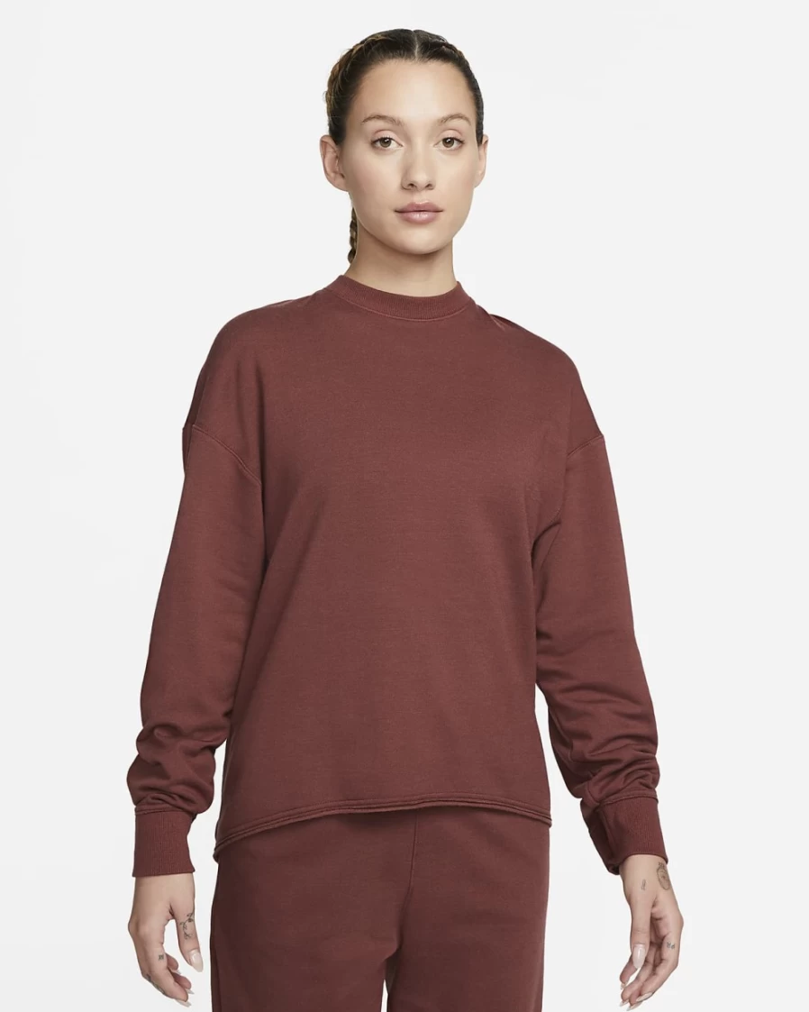 Nike Women's Yoga Luxe Fleece Crew Top - Dark Pony/Iron Grey - Comfortable Workout Sweatshirt