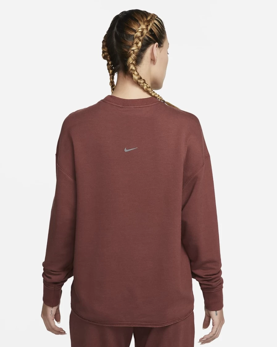 Nike Women's Yoga Luxe Fleece Crew Top - Dark Pony/Iron Grey - Comfortable Workout Sweatshirt