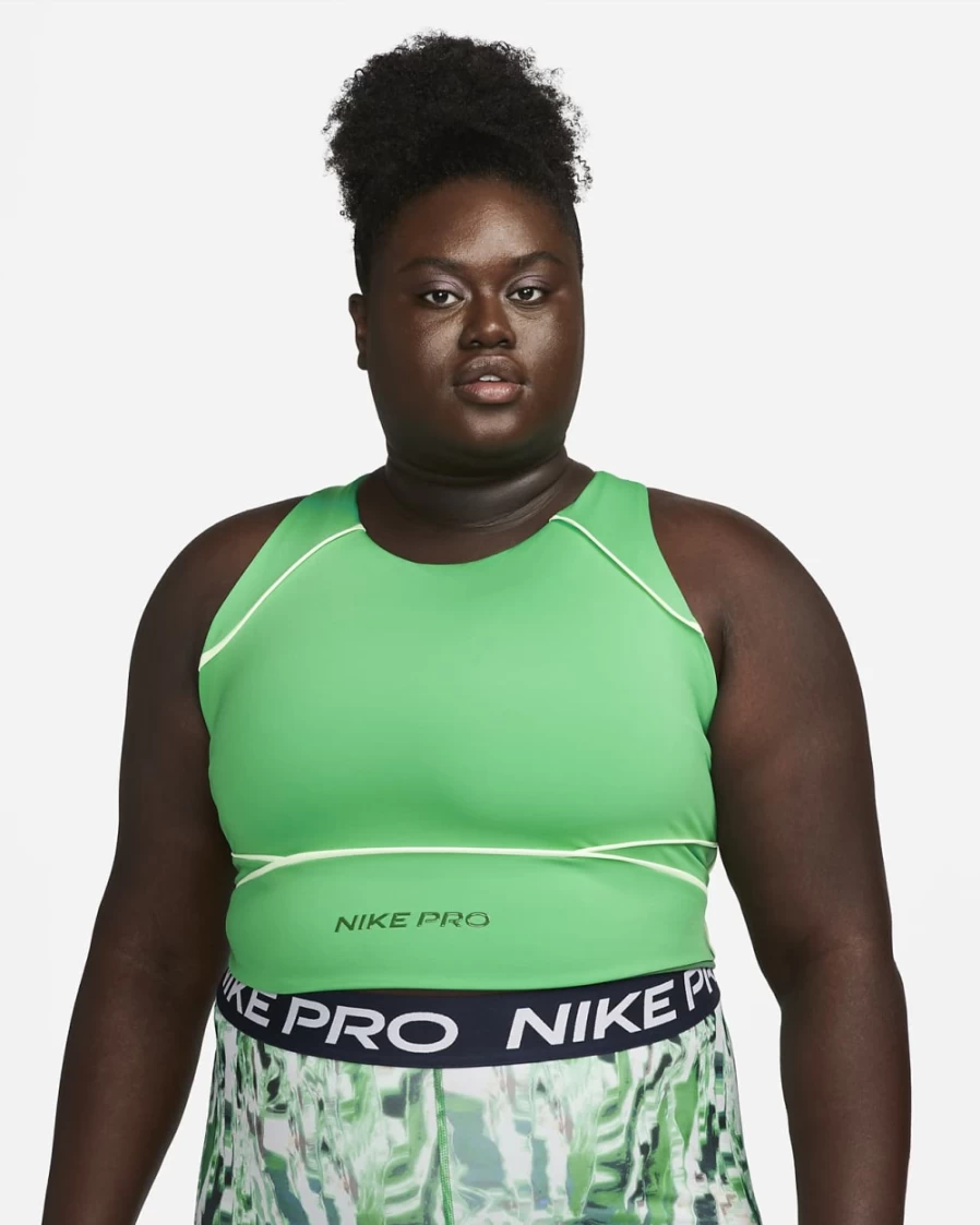 NikePro Dri-FIT Women's Plus Size Cropped Workout Tank Top - Stadium Green/Barely Volt/Gorge Green
