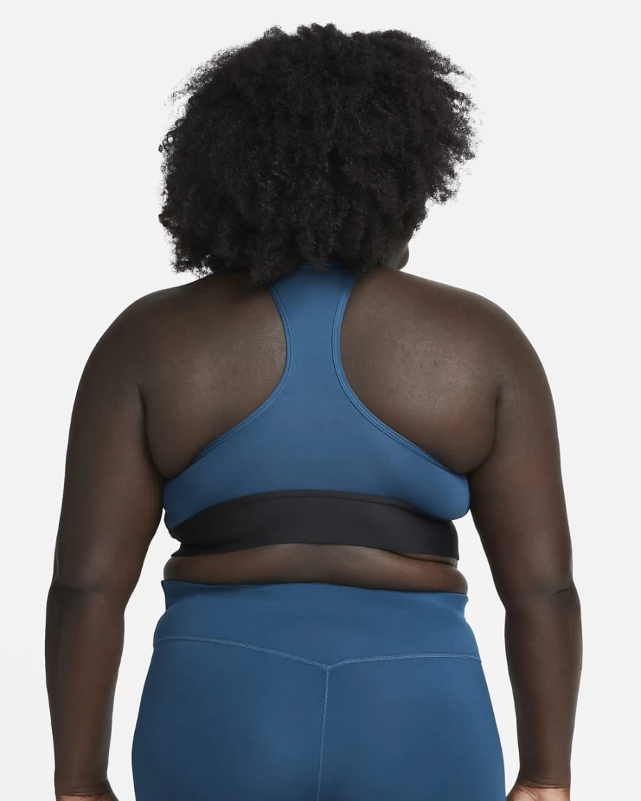 Nike Swoosh Women's Plus Size Medium-Support Longline Sports Bra in Valerian Blue, Black & Green Glow - 1-Piece Padded Design