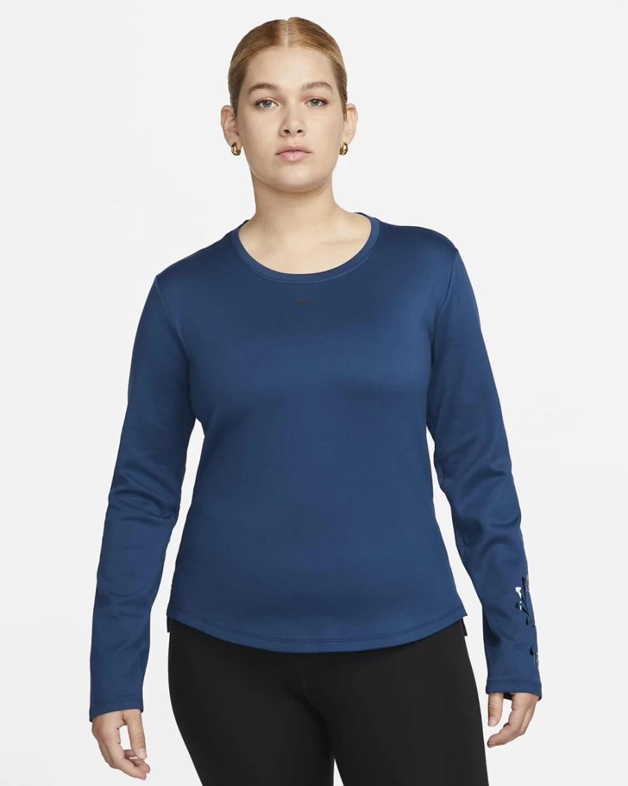 Nike Therma-FIT Women's Long-Sleeve Graphic T-Shirt - Valerian Blue/Photon Dust/Black - Athletic Training Top