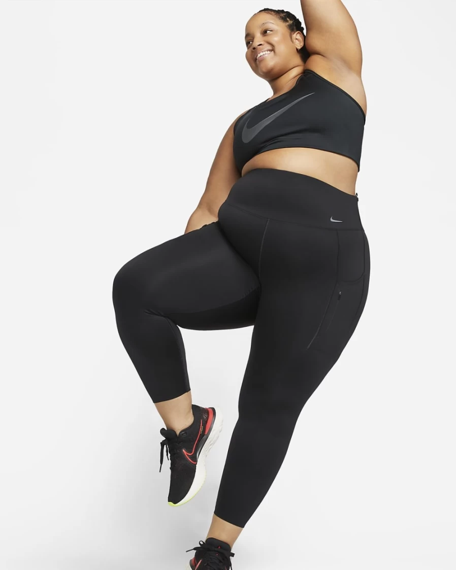 Nike Go Women's High-Waisted 7/8 Leggings with Pockets - Plus Size Firm-Support Workout Tights in Black/Black