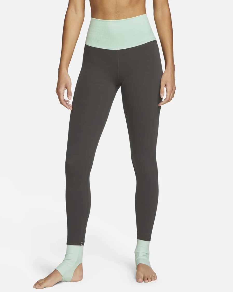 Nike Women's High-Waisted 7/8 Yoga Leggings - Medium Ash, Mint Foam & Grey Fog Color-Block Design