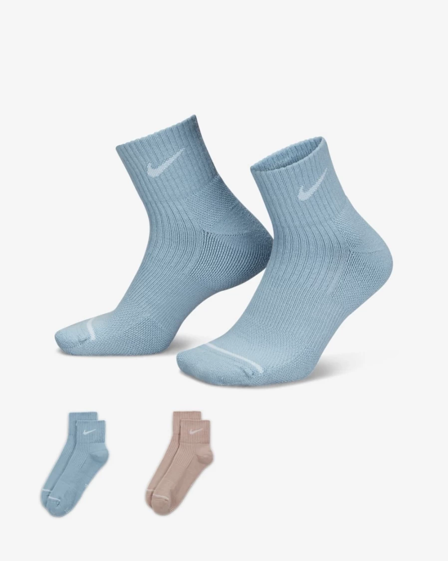 Nike Unisex Multi-Color Cushioned Ankle Socks 2-Pack - Everyday Comfort Athletic Socks