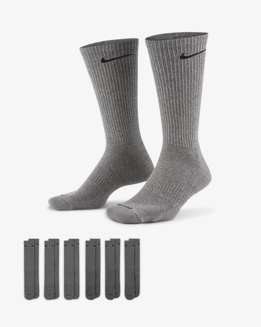 Nike Everyday Plus Cushioned Training Crew Socks (6 Pairs) - Carbon Heather/Black - Men & Women Athletic Socks