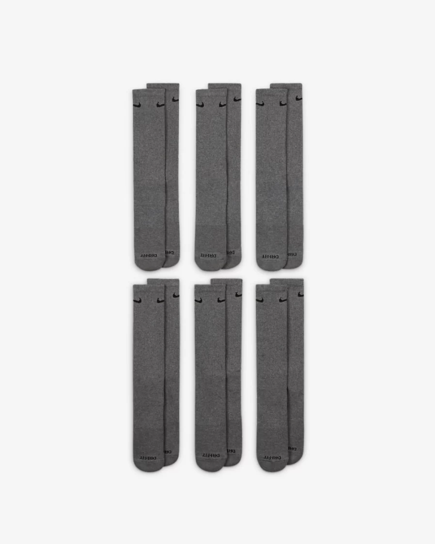 Nike Everyday Plus Cushioned Training Crew Socks (6 Pairs) - Carbon Heather/Black - Men & Women Athletic Socks