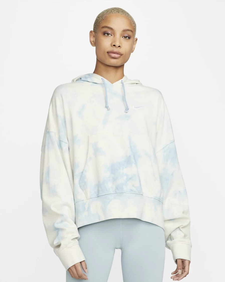Nike Women's Worn Blue/White Washed Jersey Hoodie - Sportswear Pullover