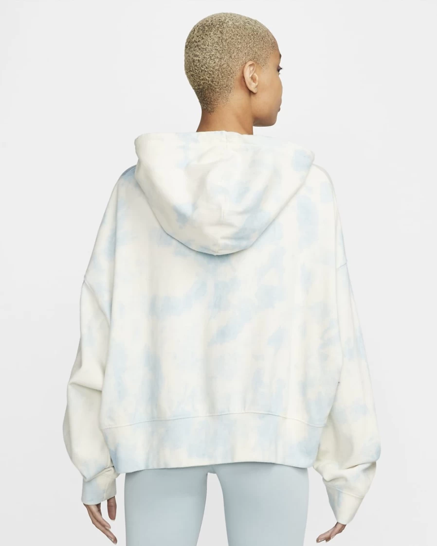 Nike Women's Worn Blue/White Washed Jersey Hoodie - Sportswear Pullover