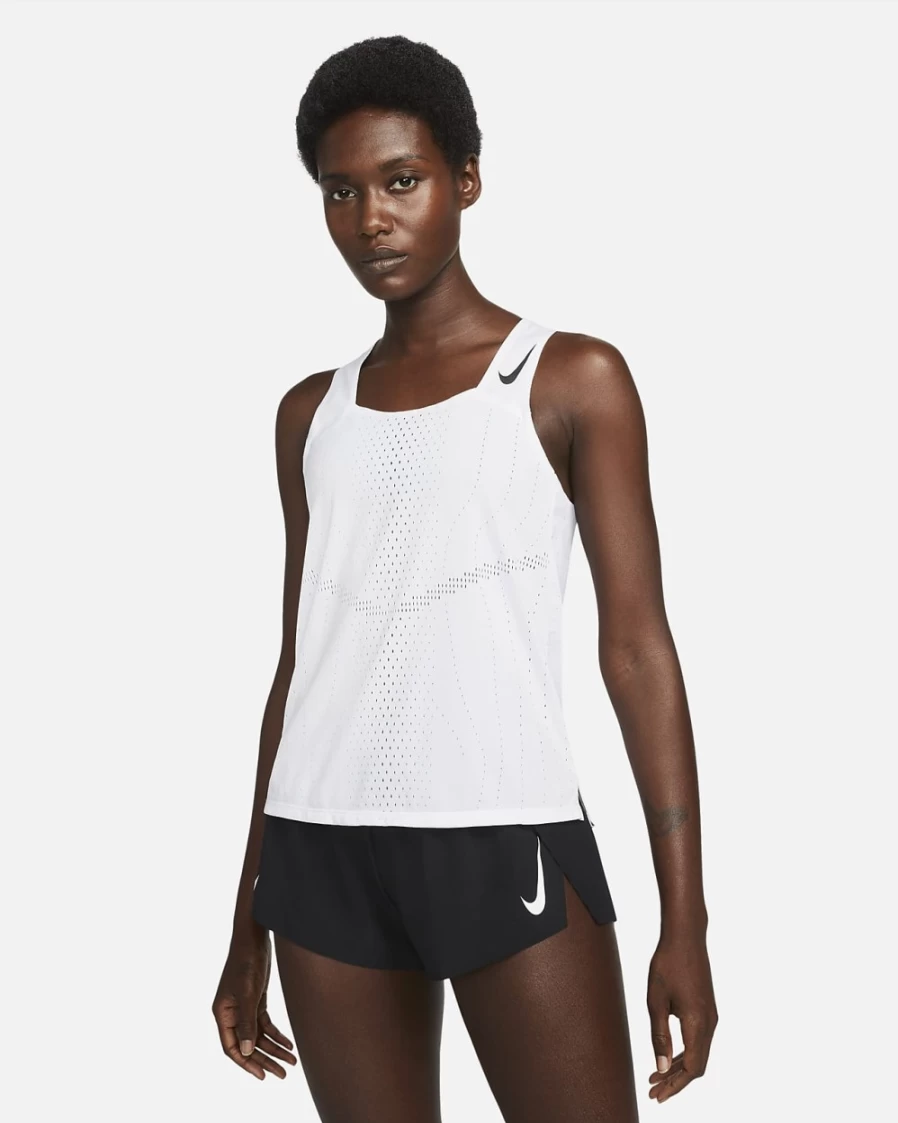 Nike Dri-FIT ADV AeroSwift Women's Running Singlet - White/Black - Lightweight Moisture-Wicking Performance Top