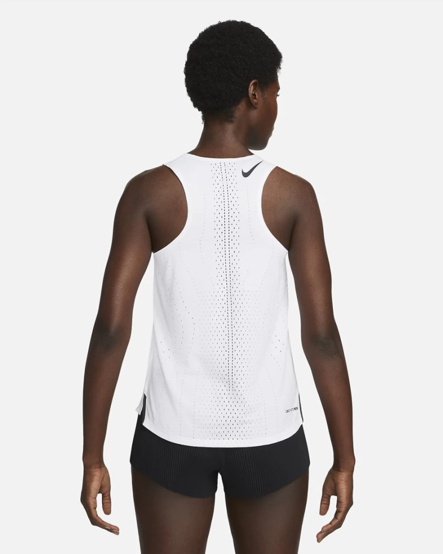 Nike Dri-FIT ADV AeroSwift Women's Running Singlet - White/Black - Lightweight Moisture-Wicking Performance Top