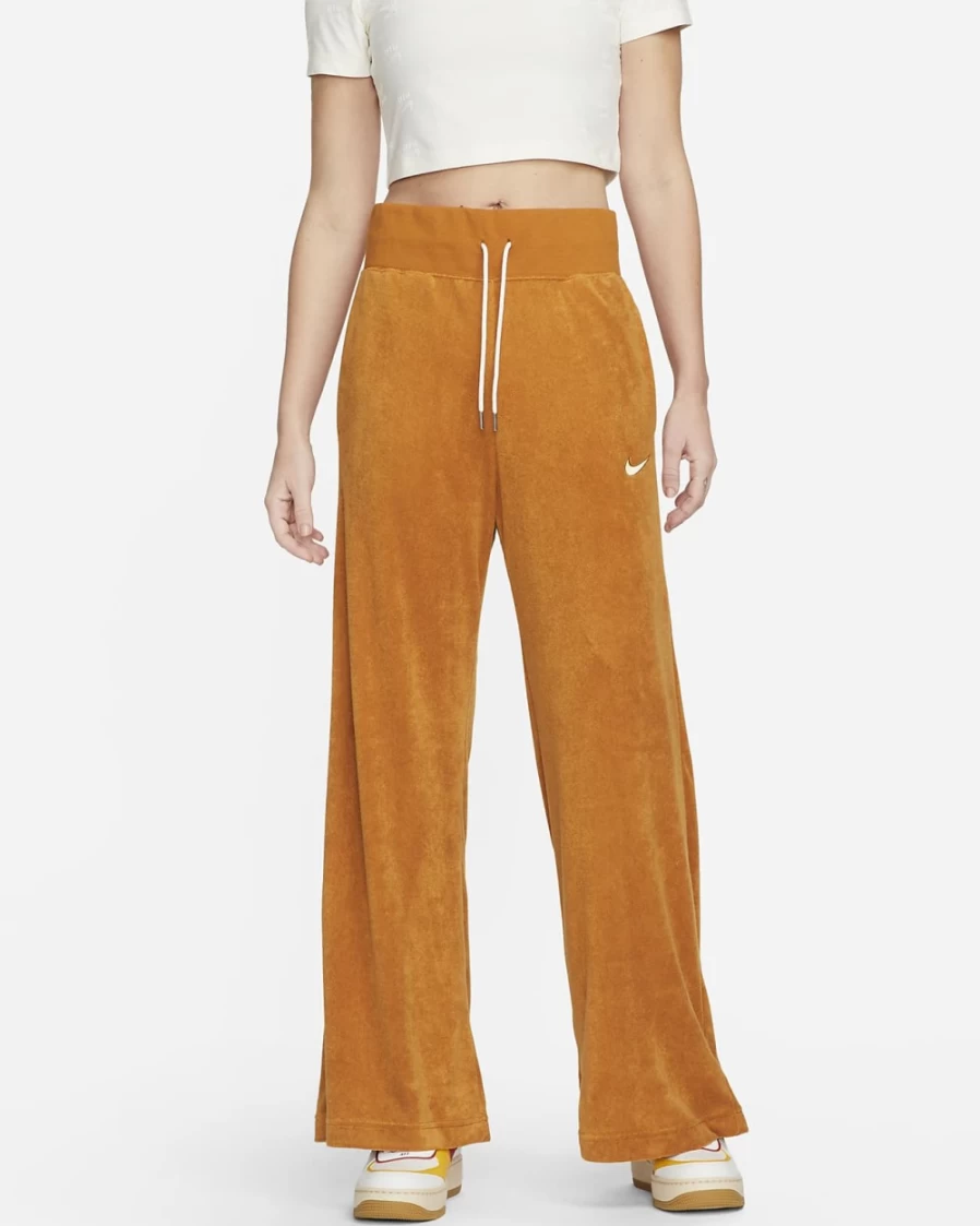 Nike Women's High-Waisted Wide-Leg Terry Sweatpants in Desert Ochre & Citron Tint - Sportswear Lounge Pants