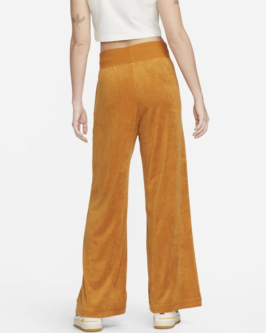 Nike Women's High-Waisted Wide-Leg Terry Sweatpants in Desert Ochre & Citron Tint - Sportswear Lounge Pants