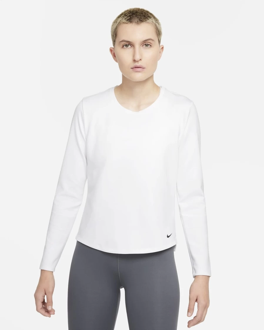 Nike Therma-FIT One Women's Long-Sleeve Top - White/Black - Athletic Training Shirt