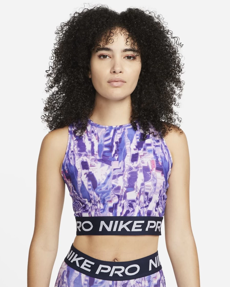Nike Pro Dri-FIT Women's Workout Tank Top - Lapis/Obsidian Allover Print, Moisture-Wicking Fitness Shirt
