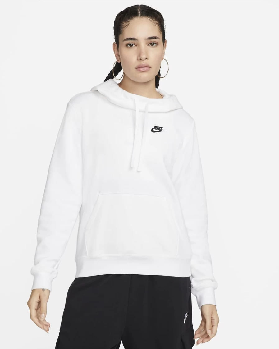 Nike Women's Sportswear Club Fleece Hoodie - White/Black Funnel-Neck Pullover