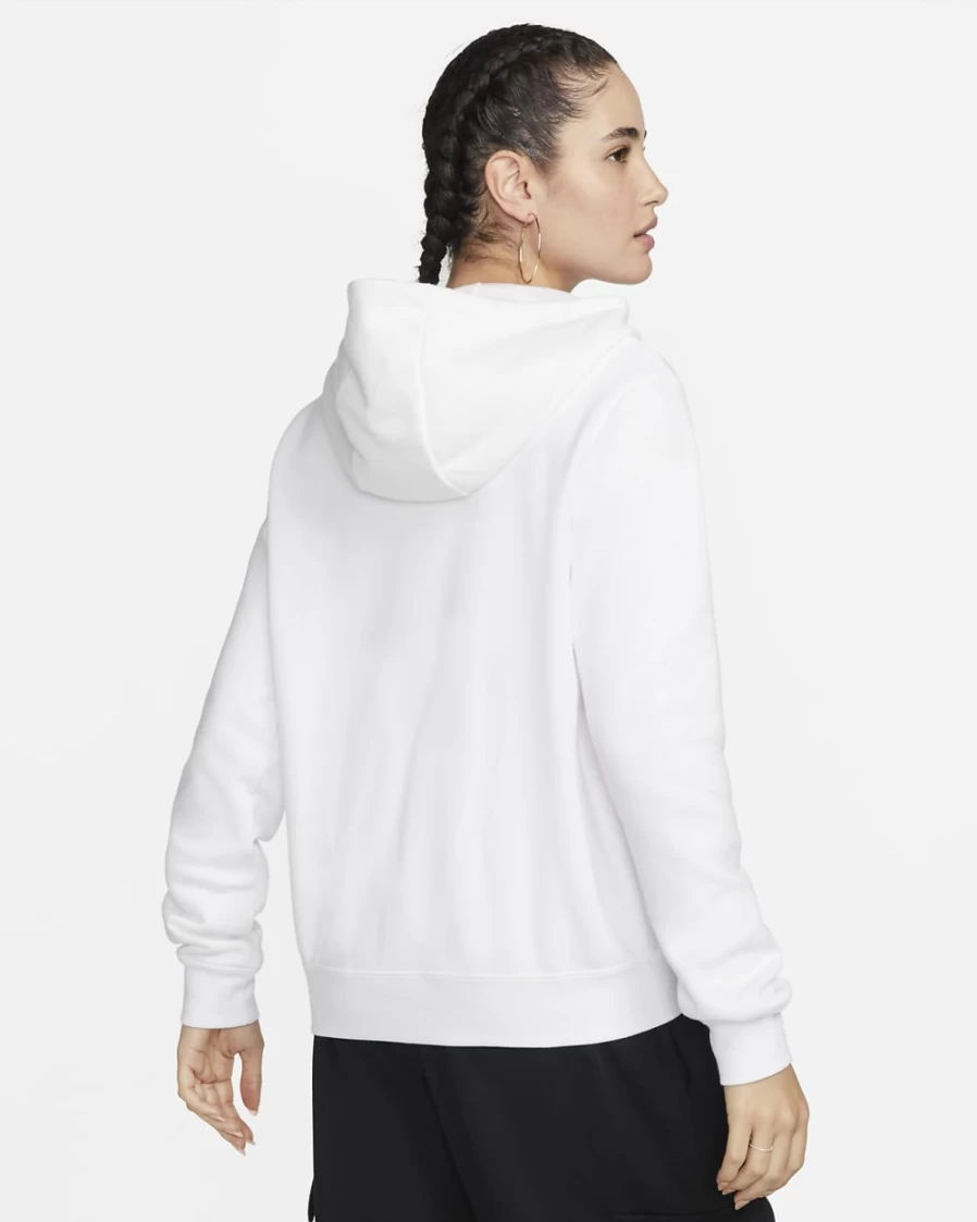 Nike Women's Sportswear Club Fleece Hoodie - White/Black Funnel-Neck Pullover