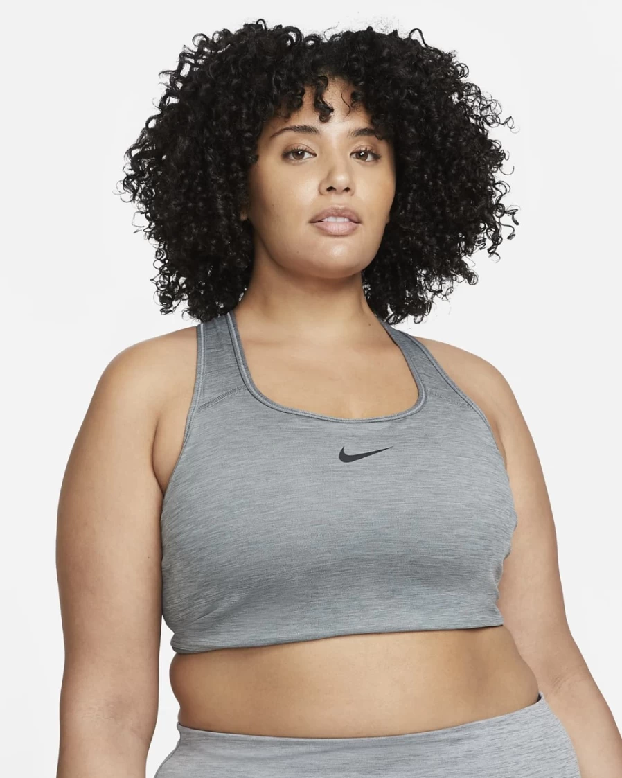 Nike Swoosh Women's Medium-Support Padded Sports Bra in Smoke Grey/Heather/Black - Plus Size Activewear