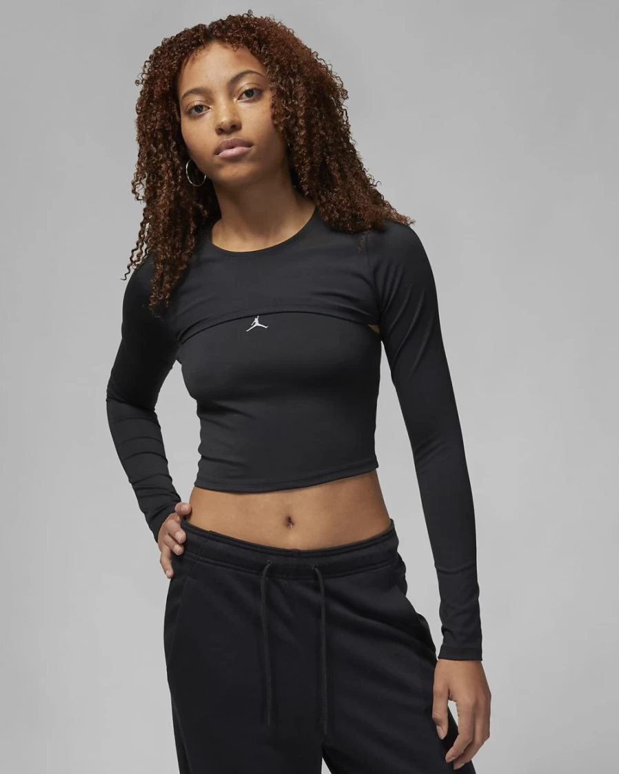 Nike Jordan Sport Women's 2-in-1 Long Sleeve Top - Black/Stealth