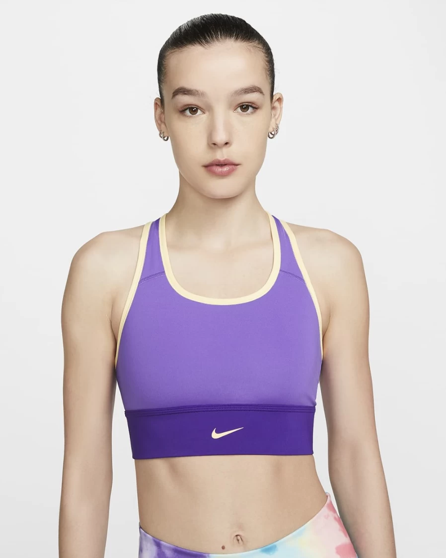 Nike Swoosh Women's Medium-Support Longline Sports Bra - Psychic Purple/Electro Purple/Melon Tint Padded 1-Piece