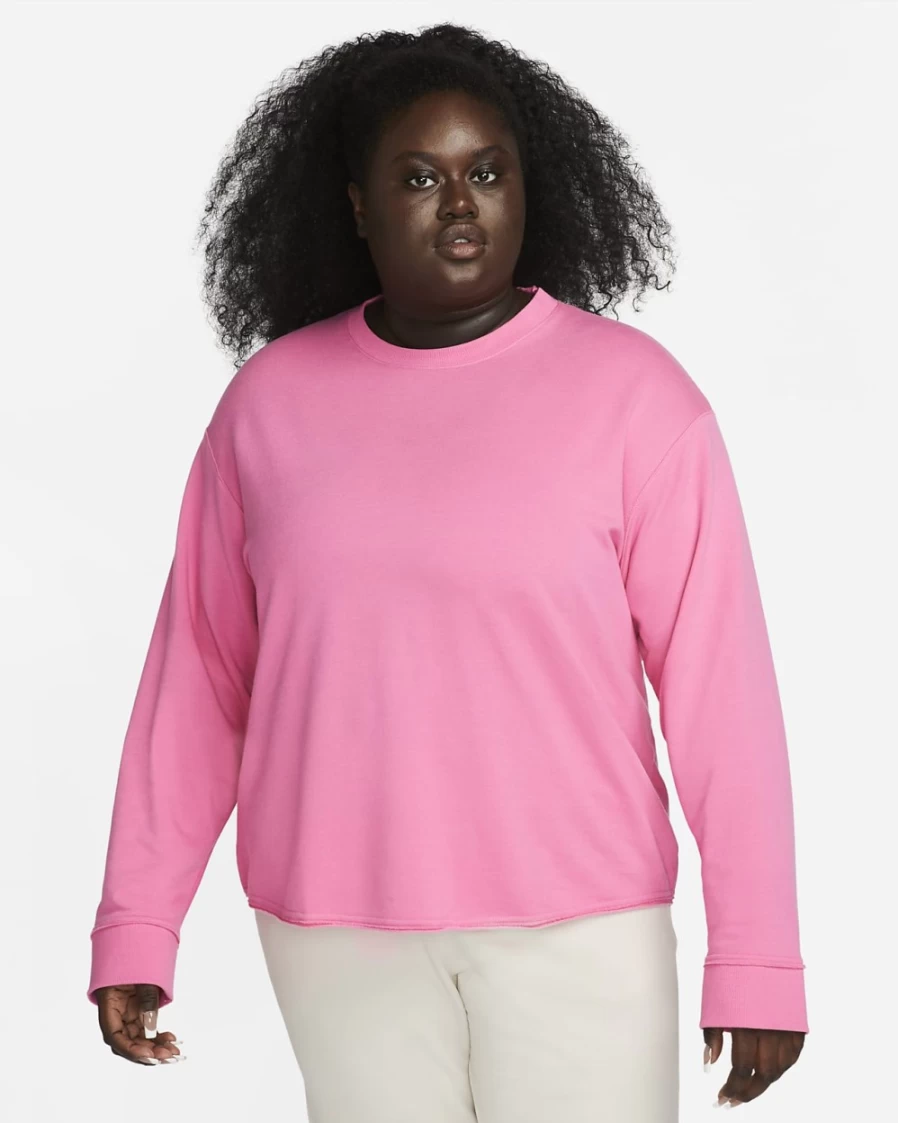 Nike Women's Plus Size Yoga Luxe Fleece Crew Top - Pinksicle & Particle Grey
